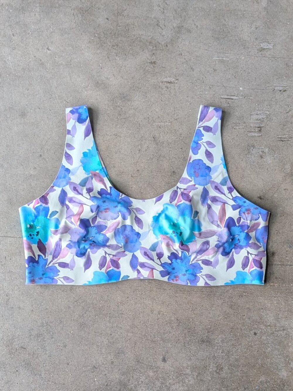 Knix Luxelift Pullover Wireless Bra in Painted Blooms Blue Purple Floral XXL